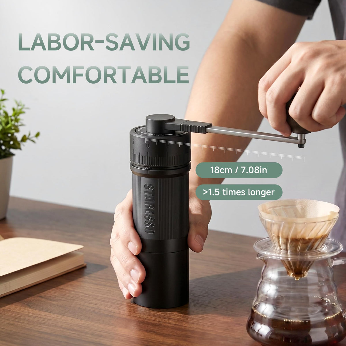 STARESSO D9 Manual Coffee Grinder, SwiftClean System | 0.008mm Ultra-Precise Adjustment | Professional Hand Grinder for Espresso, Pour Over (Starlight)