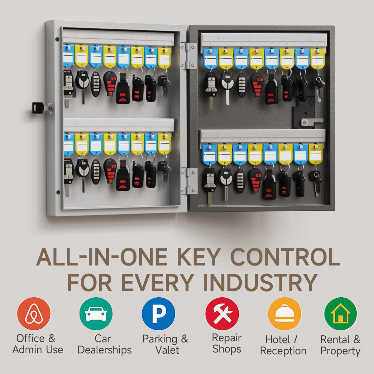 WeHere 32-Key Smart Key Lock Box Wall Mount – Commercial Key Cabinet with App, Bluetooth & WiFi Unlock (Sold Separately), Access Log Tracking, Key Management System for Rental, Office, Property