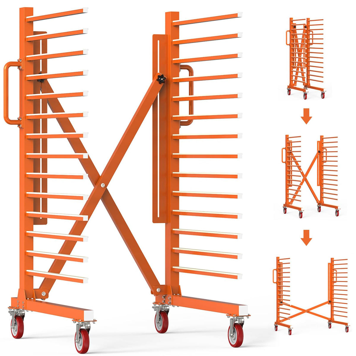 BERPET 15-Level Paint Drying Rack for Cabinet Doors (Expandable 12"-58") - 1650lbs Heavy Duty Cabinet Drying Rack with 3.1" Spacing - Rolling Stand for Professional Woodworking