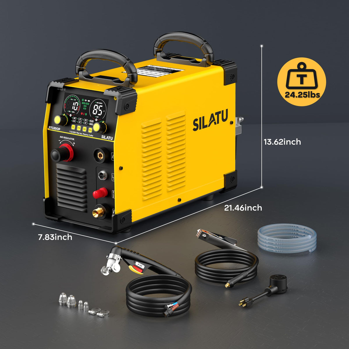 SILATU 85Amps Plasma Cutter, STC850P HF Non-Touch Pilot Arc Plasma Cutter Machine, 110/220V Dual Voltage Air Sensor Technology Digital Display, 1'' Clean Cut 5/4'' Max Cut, PT/2T/4T for Beginners DIY