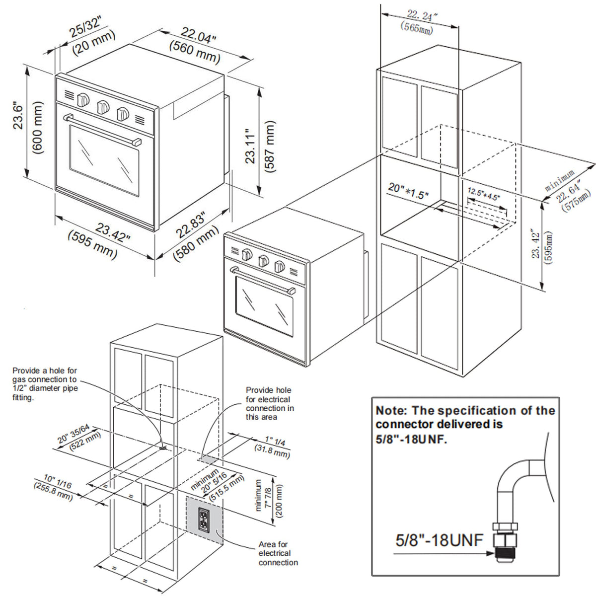 Empava Single Liquid Propane Gas Wall Oven 24 in. 2.3 cu. Ft. Bake Broil Rotisserie Functions with Mechanical Controls and Digital Timer and Convection Fan in Stainless Steel, Silver, 24inches