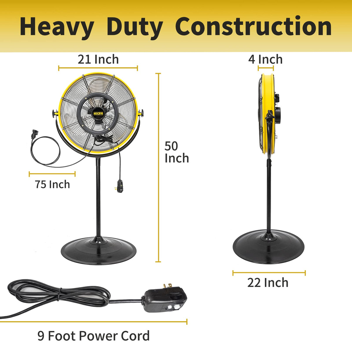 HiCFM 4400 CFM 20 Inch Outdoor Misting Fan Pedestal Standing Base with IP44 Enclosed Motor, Detachable Mist Spray Kit, 9 FT Cord & GFCI Plug, 120 Degree Tilted Head, UL Outdoor Approved