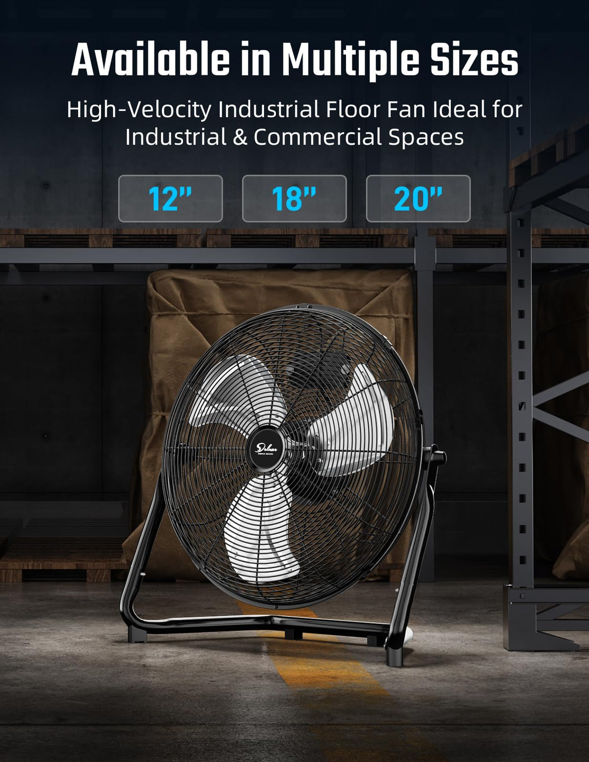 Simple Deluxe 18 Inch 3-Speed High Velocity Heavy Duty Metal Industrial Floor Fans Quiet, Black, 2 Pack