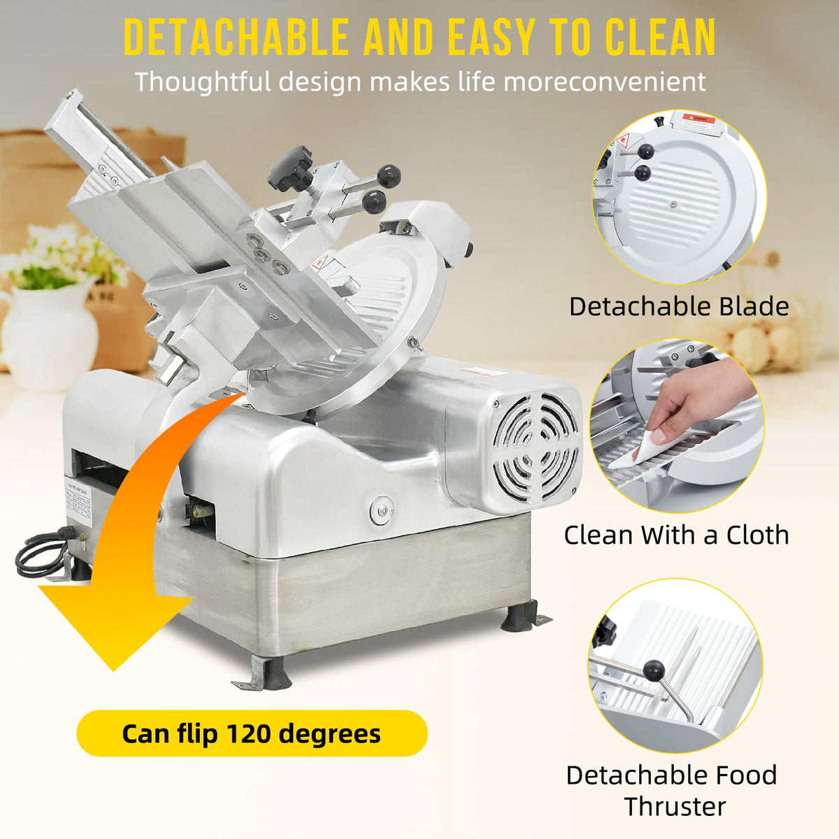 Commercial Meat Slicer, 13 in Electric Food Slicer - Fully-Auto 370W+550W, Stainless Steel, Adjustable Thickness 0-16 mm, Silver, Home & Commercial Use