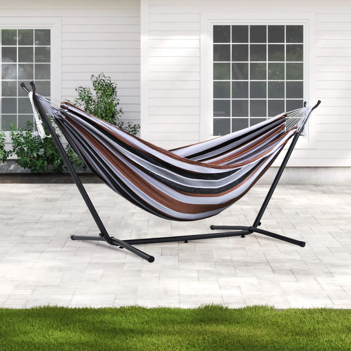 OUTDOOR WIND 550lbs Capacity Double Hammock Adjustable Hammock Bed with 10ft Heavy Duty Steel Stand Includes Portable Carrying Case, Easy Set up