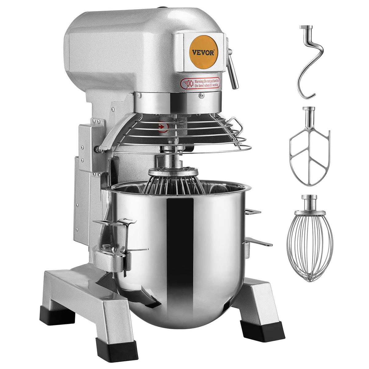 VEVOR Commercial Mixer, Commercial Food Mixer 10Qt Stainless Steel Bowl, 450W Commercial Stand Mixer with 3 Speeds Adjustable, Dough Hook Whisk Beater Included, Perfect for Bakery Pizzeria, Silver