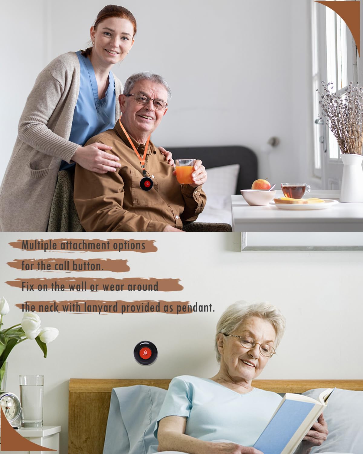 CallToU Caregiver Wireless Smart Call Button - 500+ ft Vibration Nurse Calling Alert System for Elderly at Home/Clinic/Medical Institution/Nursing Home - 1 Wrist Pager 10 SOS Call Buttons