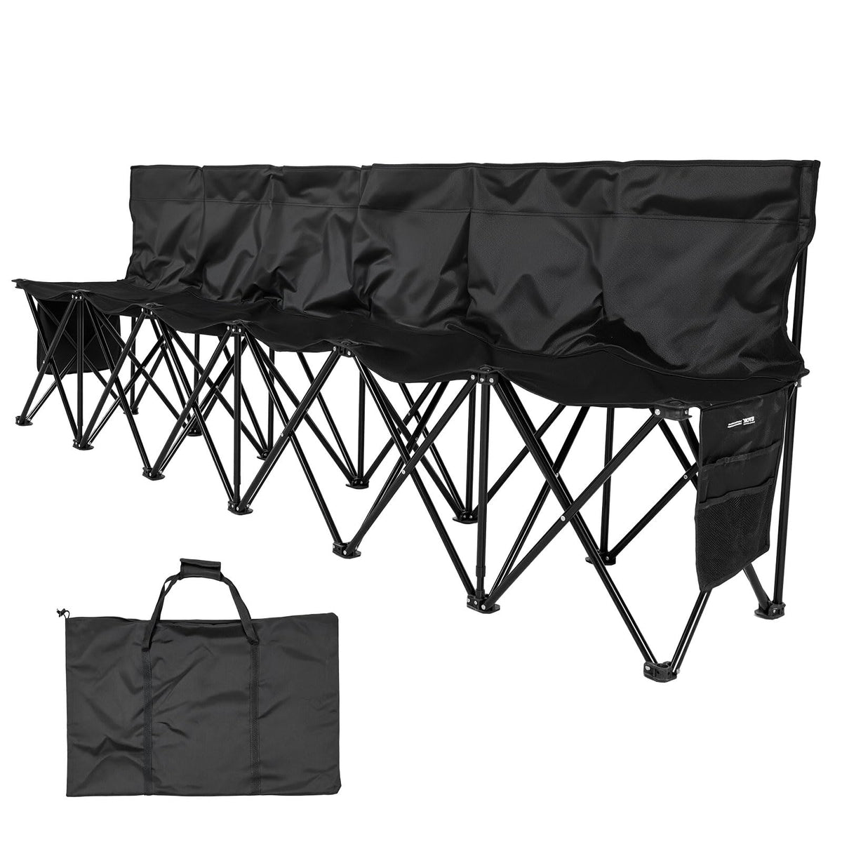 VEVOR Portable Folding Bench, 6 Seat Soccer Bench with Multiple Storage Pockets & Carrying Bag, Lightweight Sideline Seating with Back Rest for Football, Baseball, Camping, Outdoor Events, Black