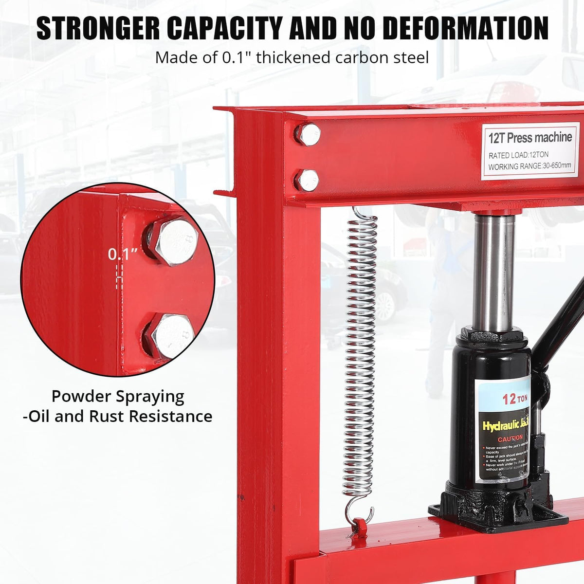 12 Ton Hydraulic Press with Adjustable Table, Heavy Duty H-Frame Hydraulic Shop Press with Movable Plates, Ideal for Auto Repair, Metal Bending, Garage Use, Red