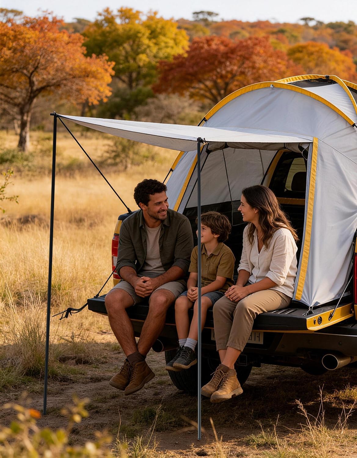 Truck Bed Tent for Pickup Trucks, Waterproof PU3000 Oxford Pickup Truck Tent with Awning, 2-Person & Easy Setup Truck Camping Tent for Silverado 1500 F150 Ram 1500