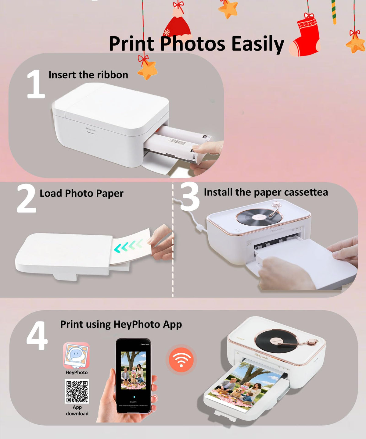 PRT 4x6 Photo Printer, Thermal Dye Sublimation WiFi Picture Printer for Phone, Portable Phone Printer with AR Video & 20 Sheets 1 Cartridge, Instant Printing for Home Use, CP6000White