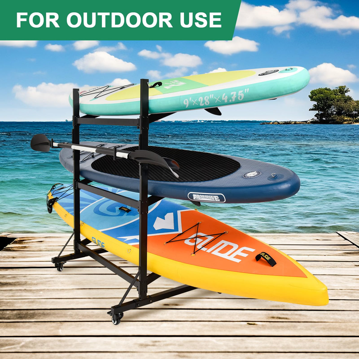 YPJIAJV Kayak Storage Rack with Lockable casters,Thickened Heavy Duty Kayak Stand,Holds 3 Kayaks Canoe Paddleboard, for Indoor, Outdoor, Garage, shed, Marina Kayak Storage Racks