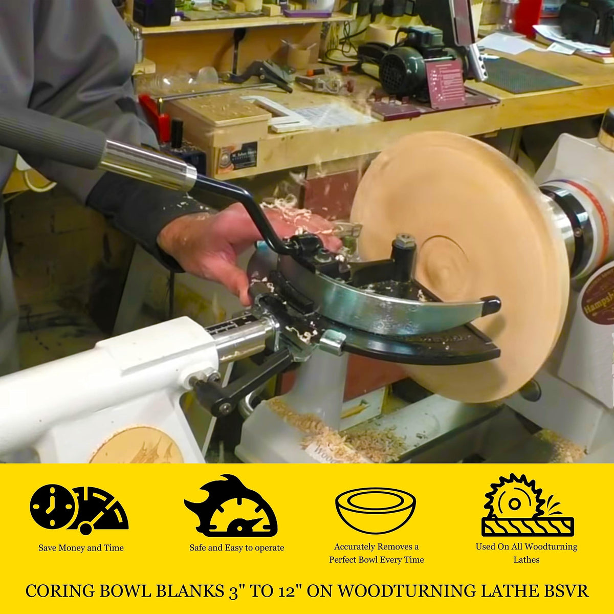WoodcutxCoring System with Two High-Strength Blades for Coring Bowl Blanks 3"(75mm) to 12"(300mm) on Woodturning Lathe BSVR