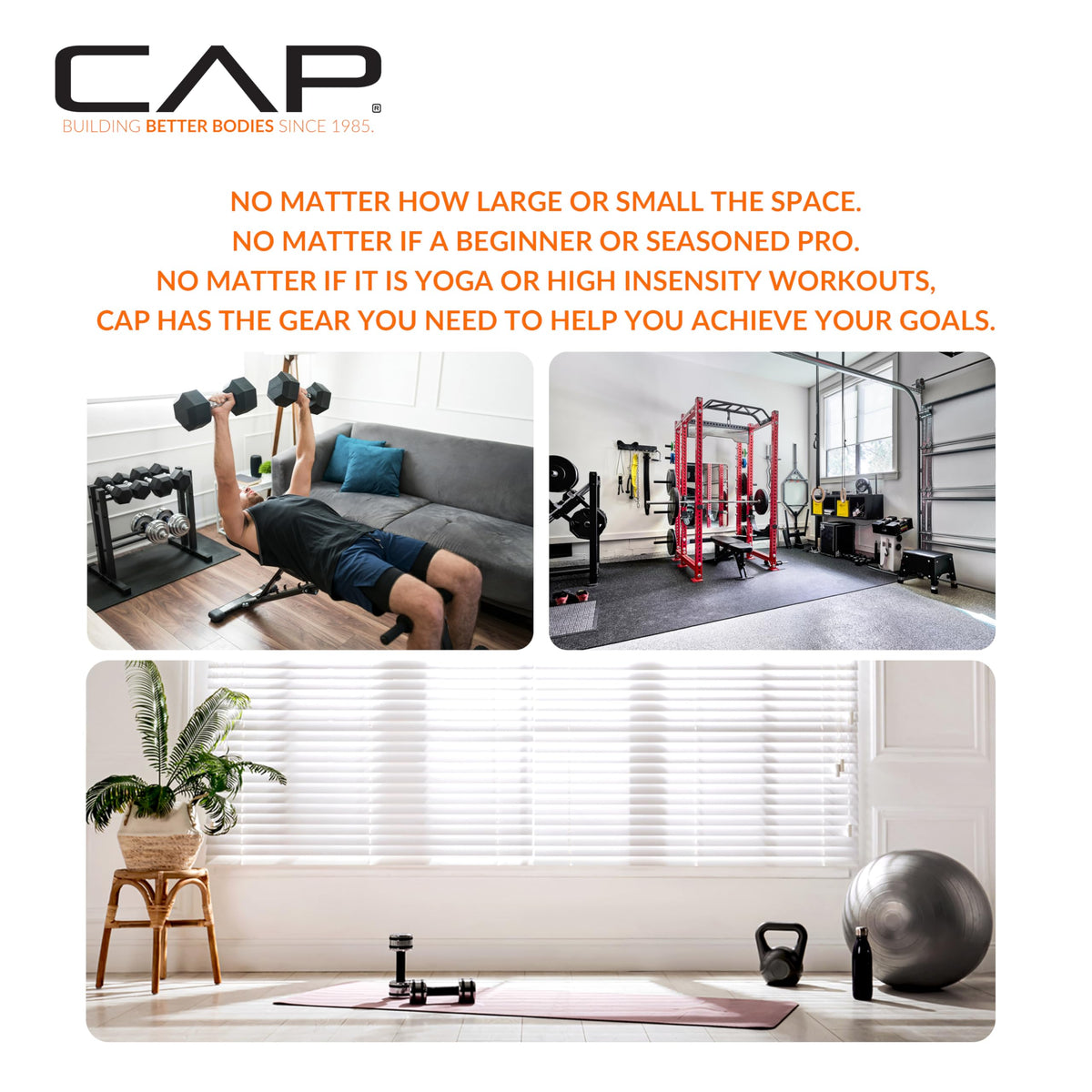 CAP Barbell 1-Inch Interlocking EVA Foam Exercise Puzzle Mat Home Gym Flooring - 4 Pack | 24" x 24" x 1" | T Pattern - Black