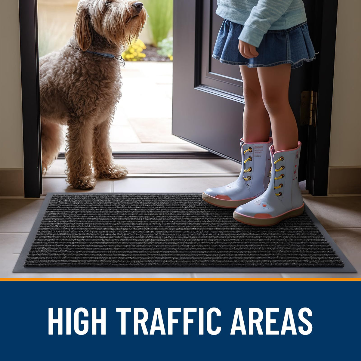 OLANLY Front Door Mat Indoor Outdoor Entrance, 2-Pack 47 x 32 Inch, Waterproof Heavy Duty Doormat, Fade Resistant, Low Profile, Easy Clean Patio Porch Welcome Floor Mats for Entry, Off-Black