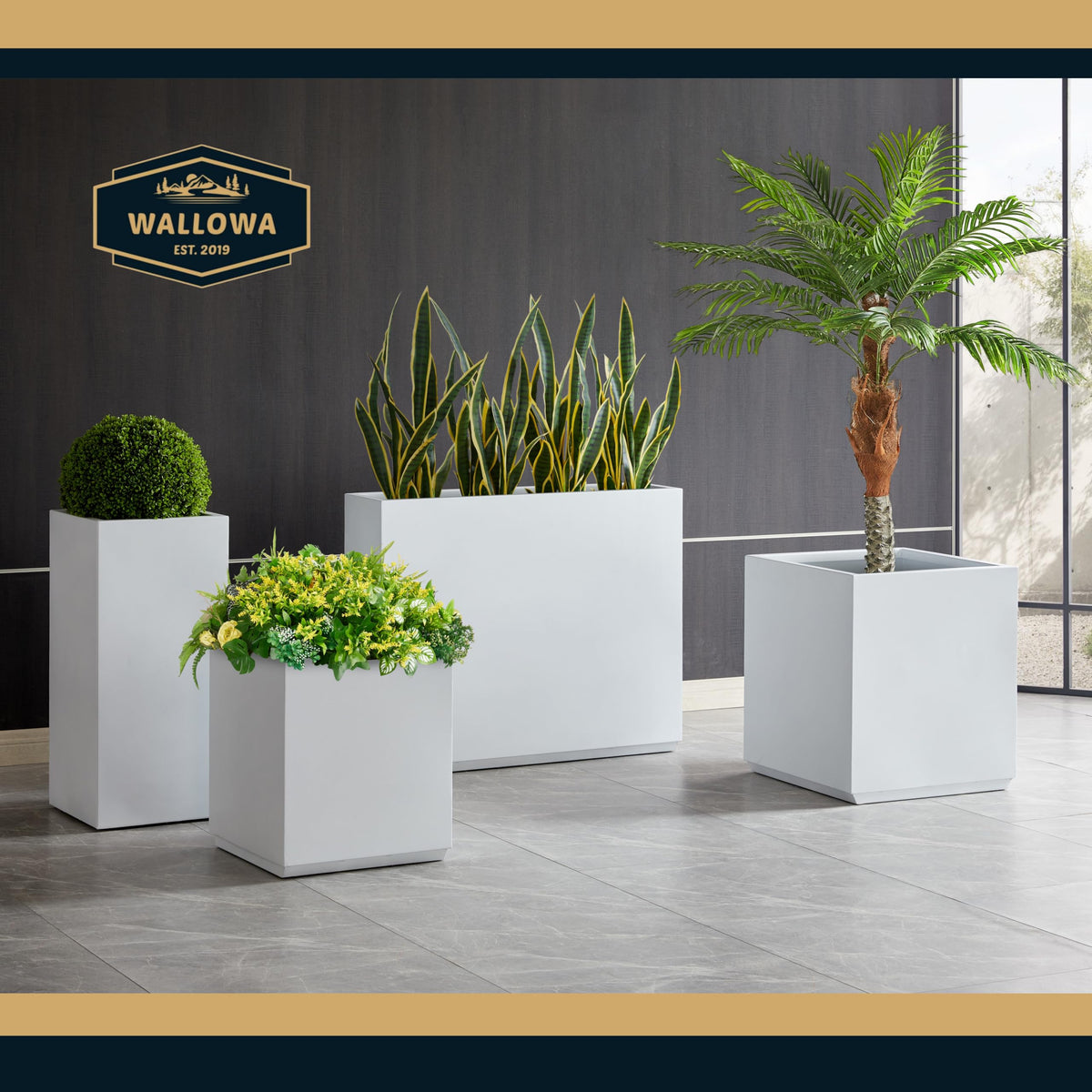 Wallowa Metallic Heavy Outdoor Span Planter Box, Large Flower Pot, Long and Tall Divider Planters, 38Lx10Wx30H, White, Seamless and No Assembly 48.8 Pounds