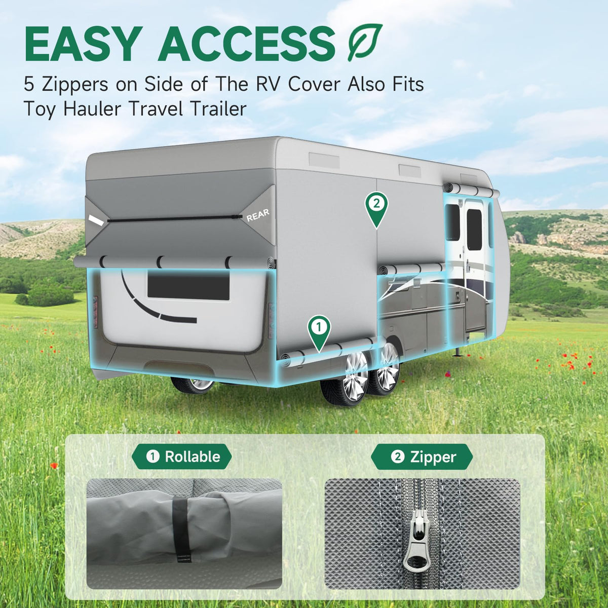 Umbrauto RV Cover Fits 30-33ft Travel Trailer: Lightweight, Waterproof Camper Cover for Toy Hauler, Winter Campsite, with Gutter Covers, Tongne Jack Covers, Windproof Straps