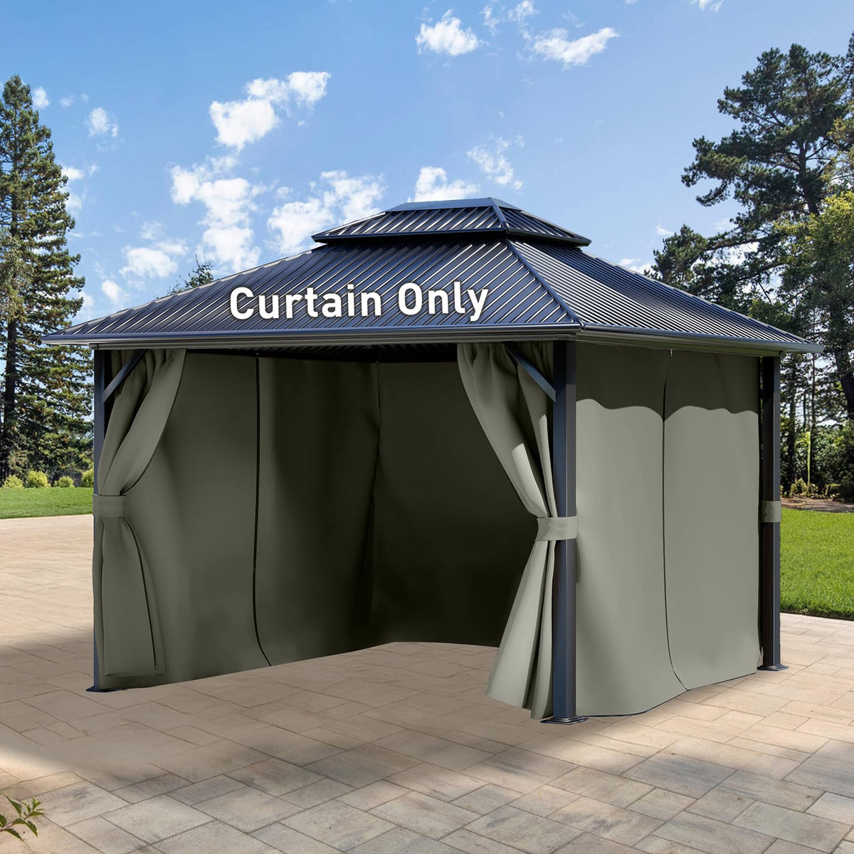 Aoodor 10x12 ft Outdoor Gazebo Curtains, 4 Panels Waterproof Privacy Sidewall Replacement with Zipper for Patio Pergola and Canopy, Gray