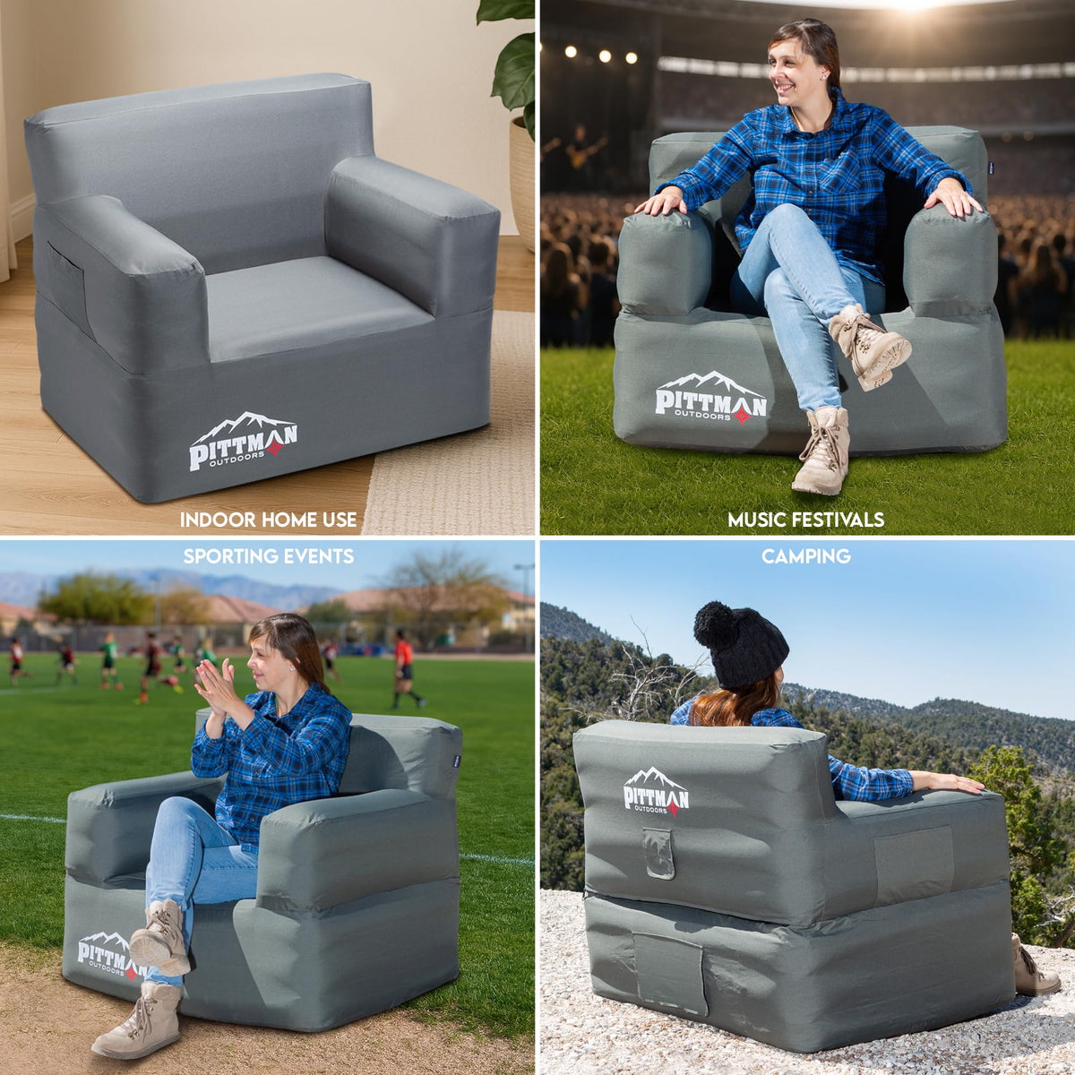 Pittman - Inflatable Chair for Camping with Built in Pump - Portable Inflatable Couch for Adults Holds 350lb's - Blow Up Chair for Movie Nights, Outdoor Blow up Furniture or Air Sofa for Camping