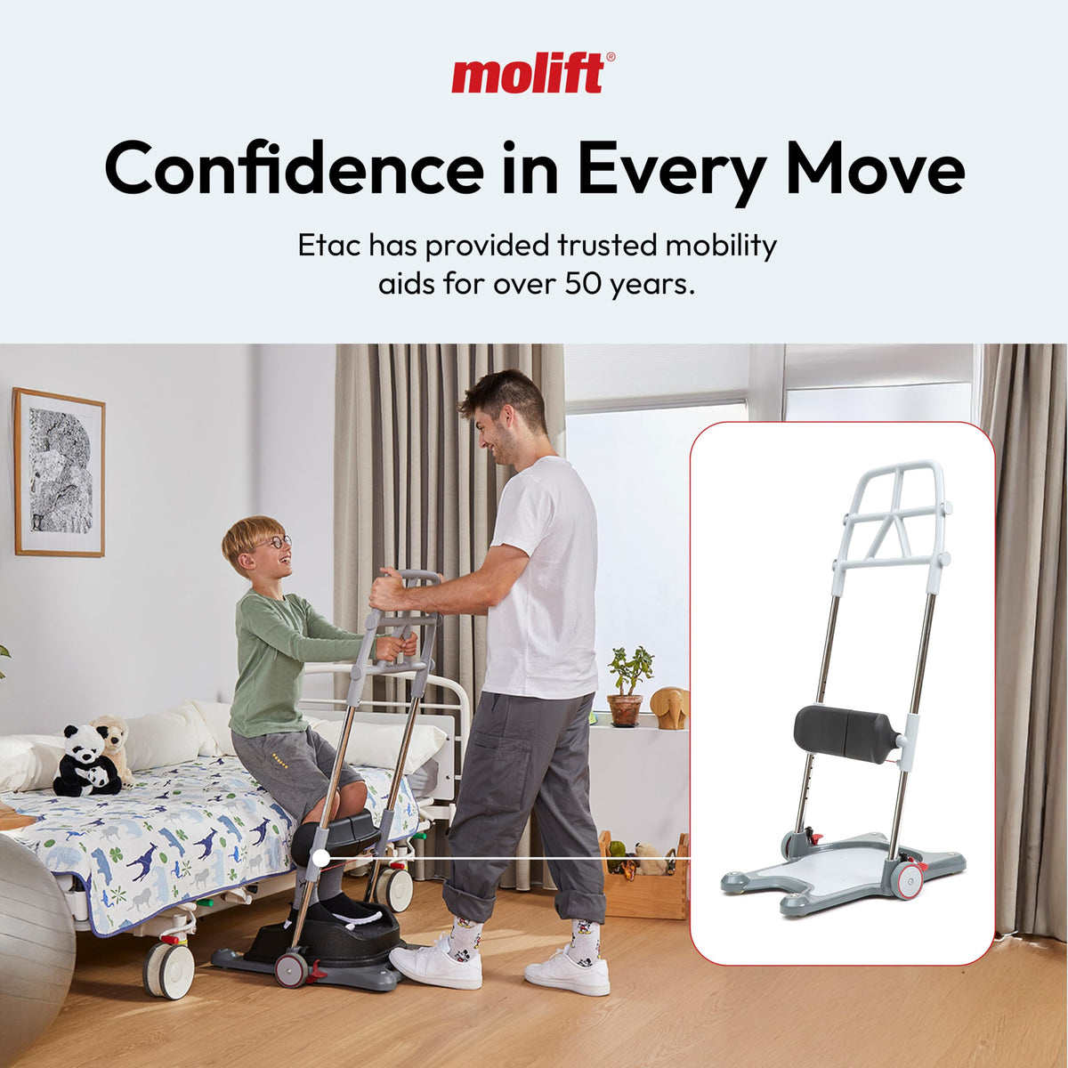 Molift Raiser Pro Sit to Stand Lift for Elderly - Portable Stand Assist, Mobility Aid for Seniors & Handicapped - Easy to Use and Ideal Transfer Aid Between Bed, Wheelchair, and Shower Chair