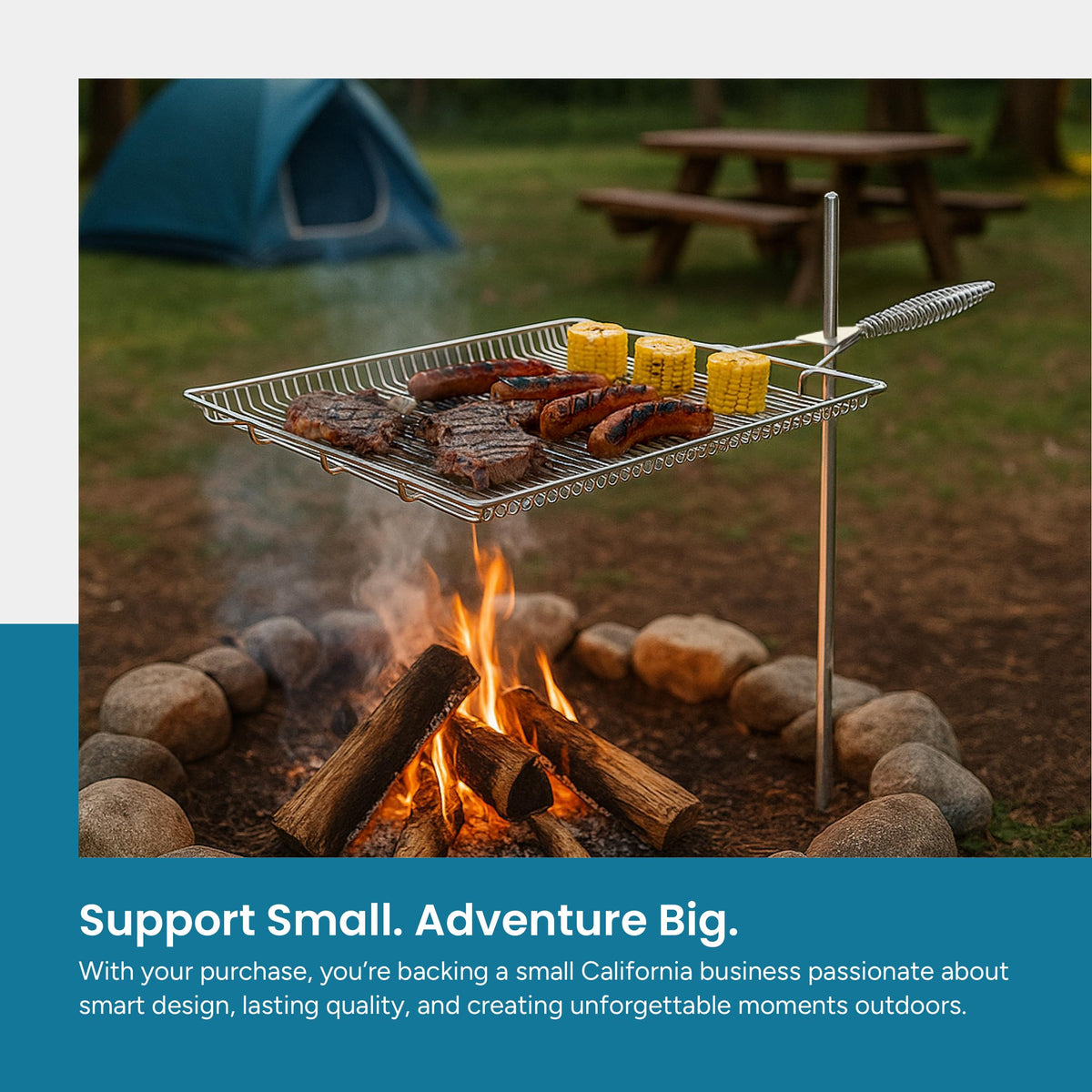 Easy Swivel Fire Pit Grill Grate – 304 Stainless Steel – 15" x 22" Cooking Surface with 36" Stake for Campfire Cooking