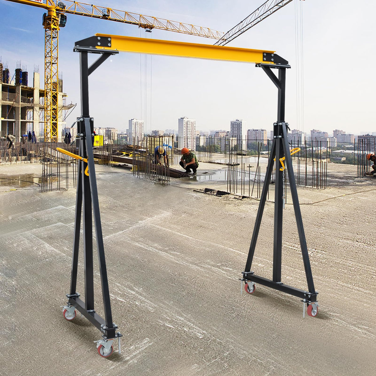 Adjustable Gantry Crane 2 Ton, 4400 LBS Capacity Portable Workshop Hoist, Heavy Duty Steel Gantry Frame with 97" to 141" Height Adjustment for Factories and Warehouses