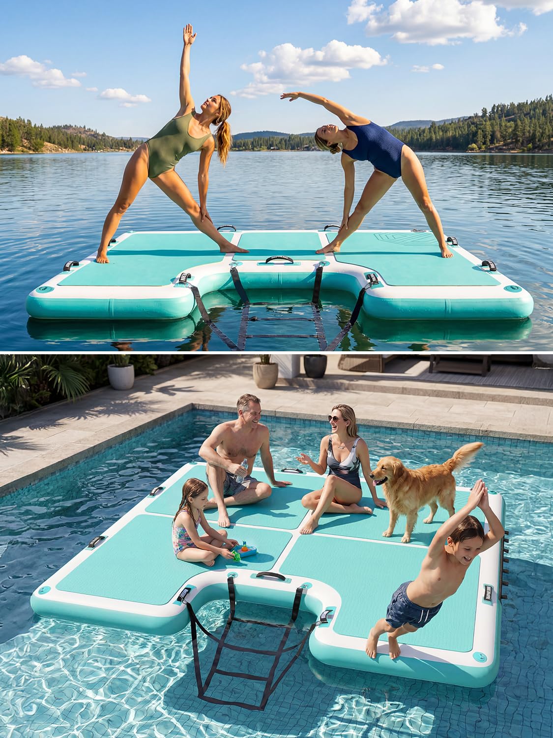 niphean Floating Dock, Non-Slip Inflatable Dock with Upgraded Ladder & 9 Handles, Sturdy Floating Docks for Lakes,Durable Floating Island for Families, Portable Carry Bag, 8×6ft/ 8×10ft