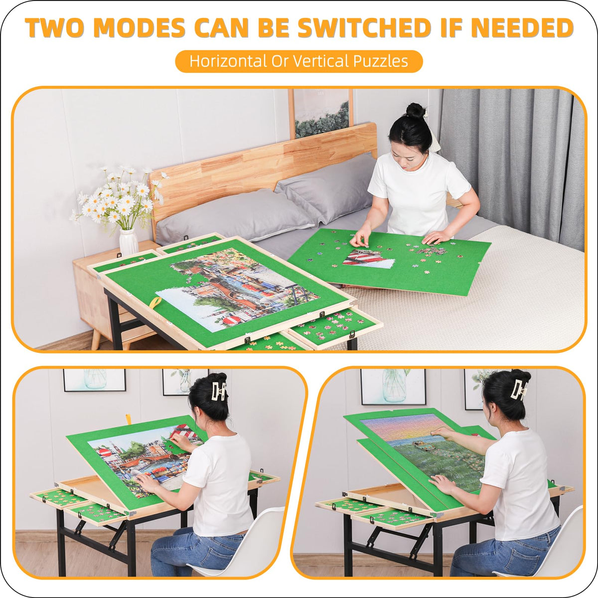 BittPicc Puzzle Table with 4 Drawers & Legs & Cover 1500 Piece Foldable Adjustable Jigsaw Table with Wheels Wooden Portable No Assembly Puzzle Tables for Adults and Seniors Gifts