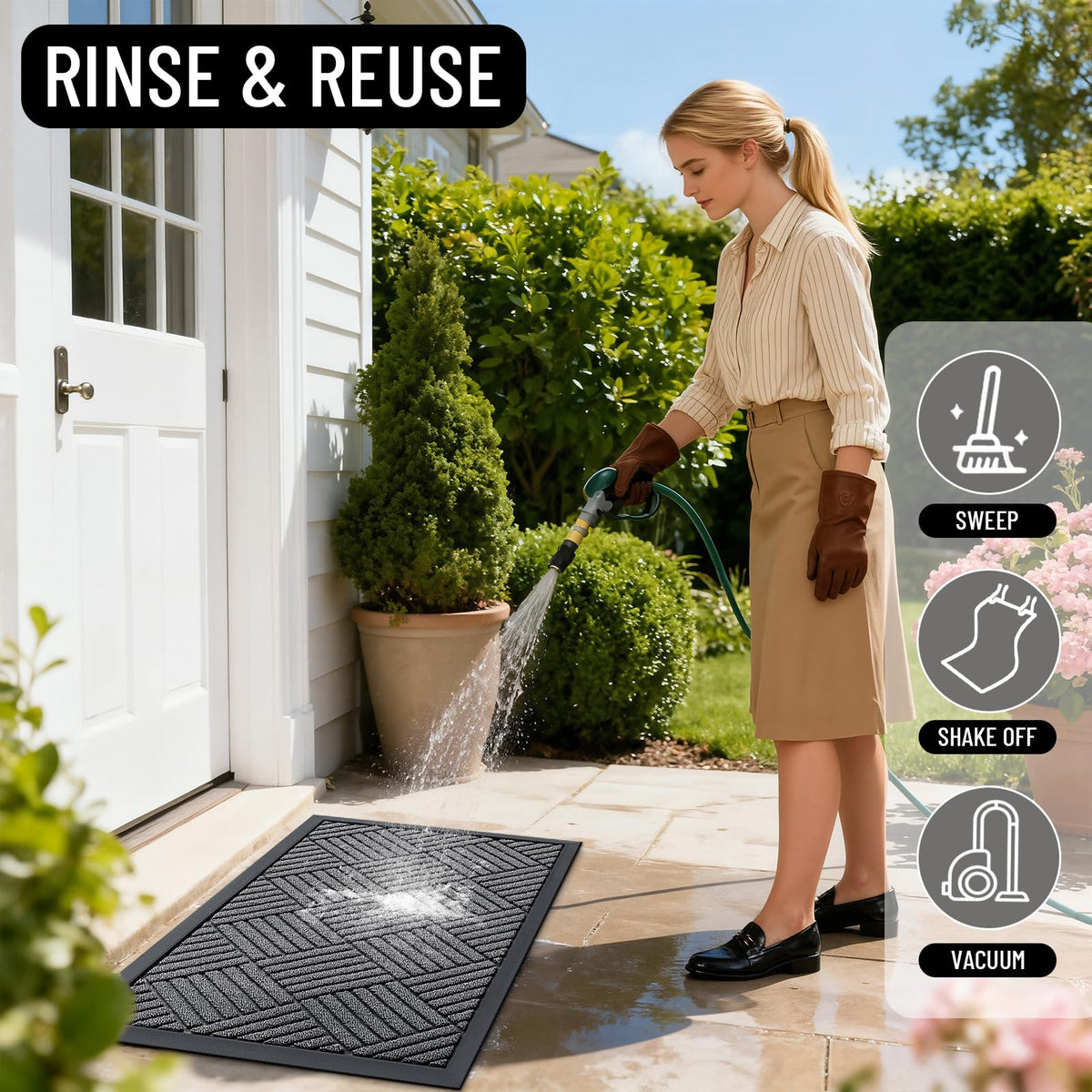 OLANLY Front Door Mat Outside Entrance 71x47, Absorbent, Heavy Duty Sturdy Natural Rubber Doormat Indoor Outdoor, Stain and Fade Resistant, Non-Slip Low Profile Floor Mat for Entryway, Grey Diamond