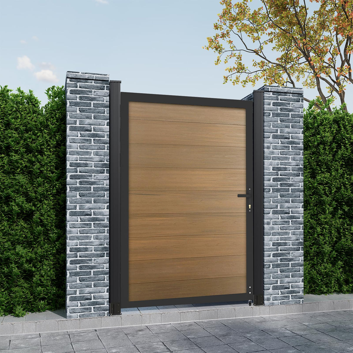 Mondaria Wood Plastic Composite Gate for Privacy Fence 6ft(H)*4ft(W), Fence Gate with Metal Frame and Knob Kits, Brown (Without Post)