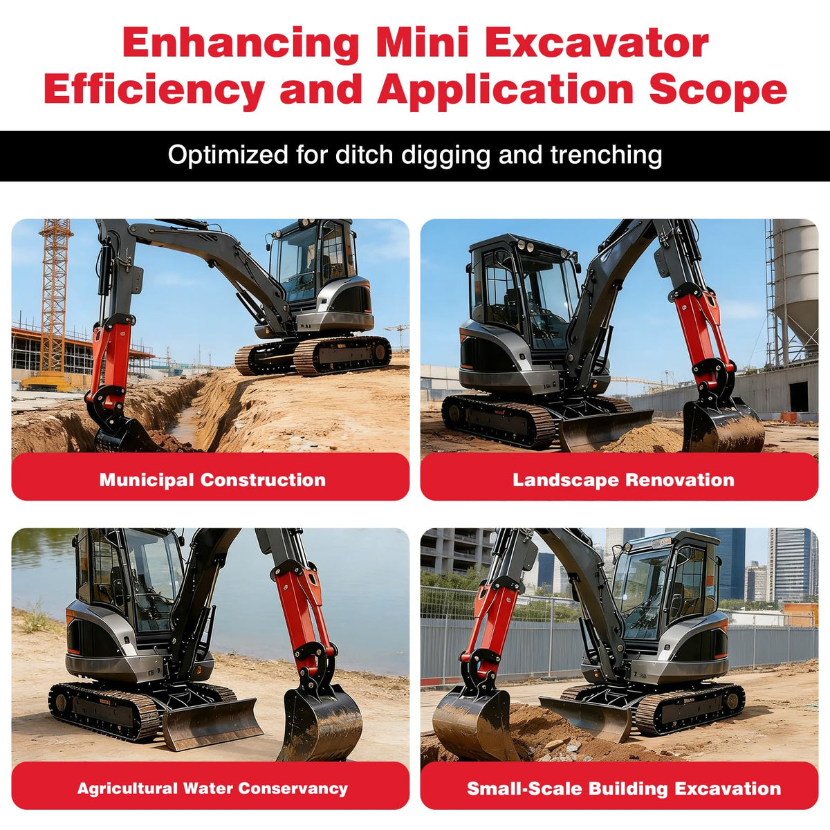 26" Mini Excavator Arm Extension - Heavy-Duty Steel Quick Attach Boom, Fits 1-6 Ton Machines, Extended Reach for Ditch Digging & Trenching, Mini Excavator Accessories