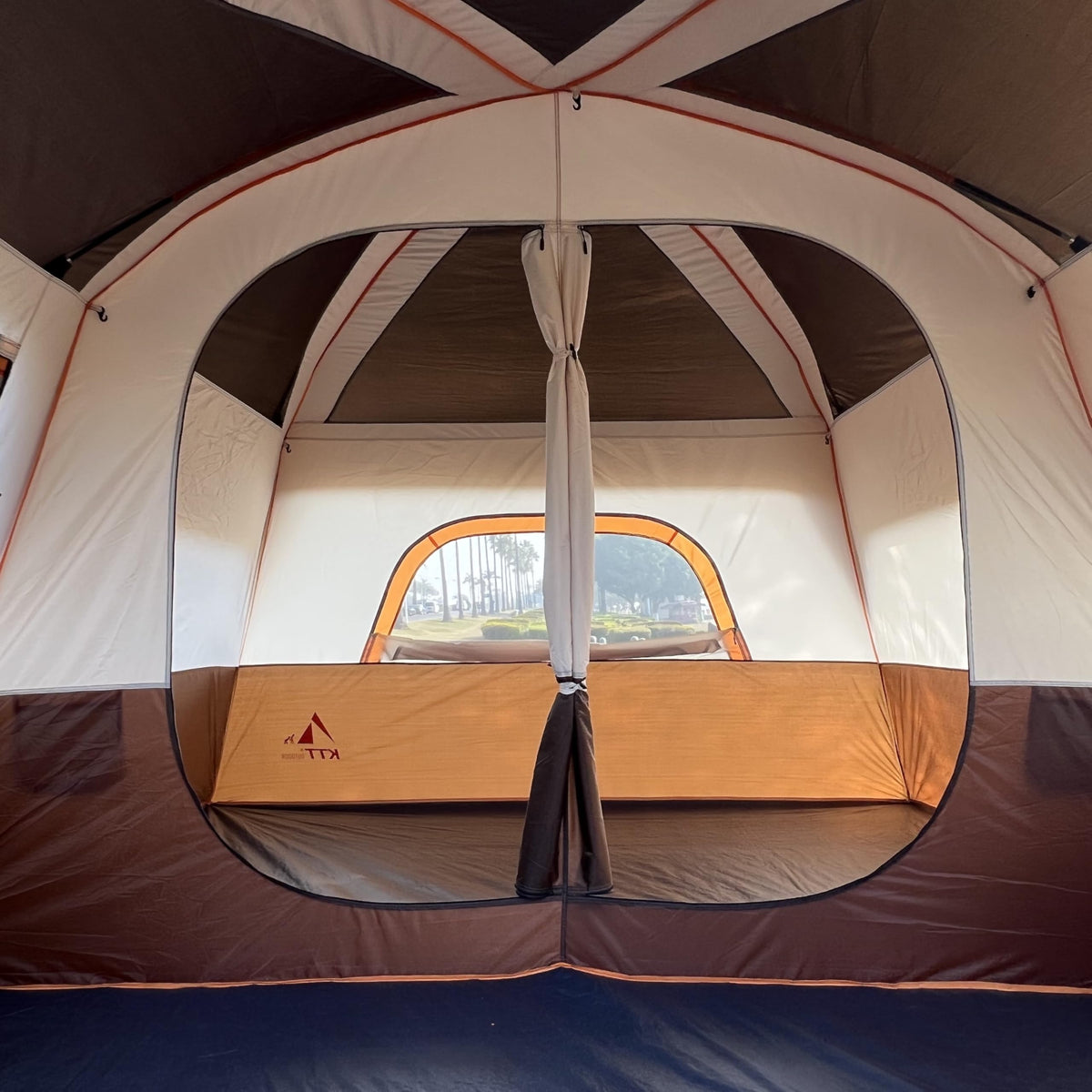 KTT Extra Large Tent 12 Person,Family Cabin Tents,2 Rooms,3 Doors and 3 Windows with Mesh,Straight Wall,Waterproof,Double Layer,Big Tent for Outdoor,Picnic,Camping,Family Gathering(Brown)