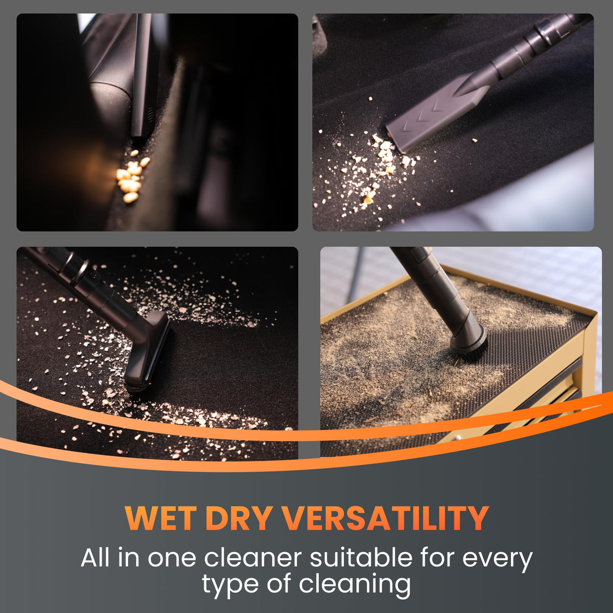 Giraffe Tools Grandstorm Wet Dry Vacuum Cleaner with 6 Nozzles, 30 FT Retractable Hose Wall Mounted Vacuum Cleaner for Car Detailing, Grey(No Remote Control Funtion)