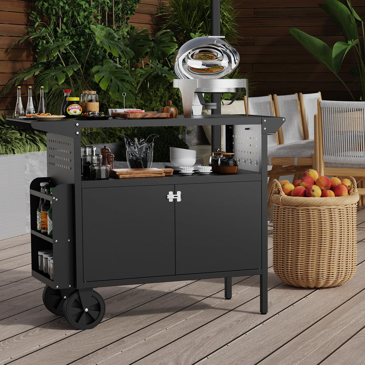Eltean Grill Table,Outdoor Grill Cart with Storage,Outdoor Kitchen Island with Wheels,Foldable Tabletop for Prep,Patio BBQ(Metal)