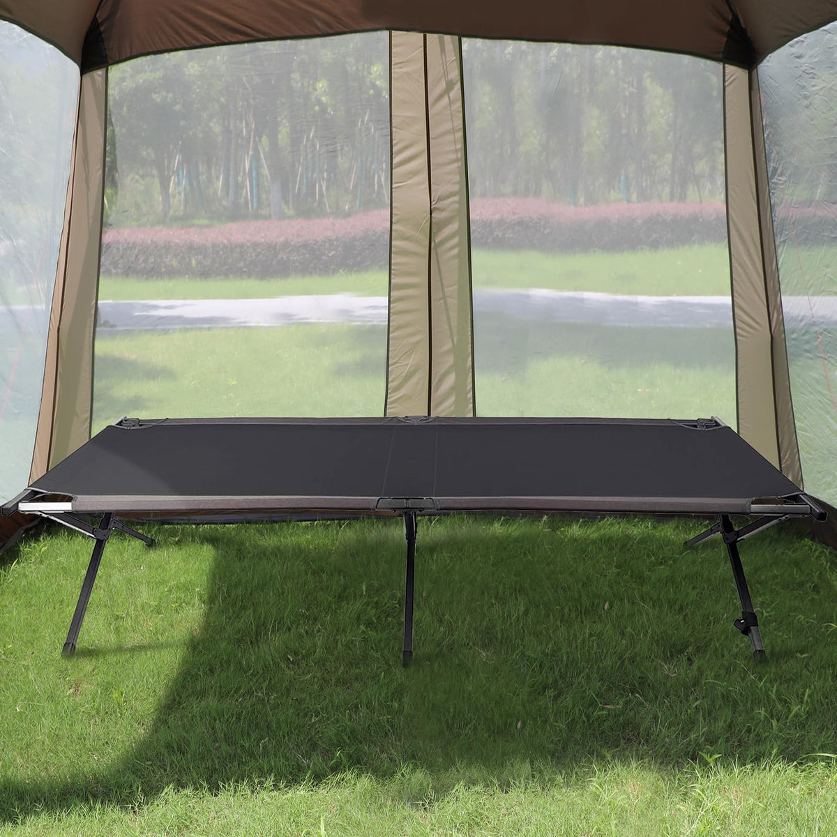 Portal Folding Portable Camping Cot, Guest Bed with Carry Bag and Side Storage Organizer, Camping Cots for Adults Sleeping, Away Tent Sleeping Cot Bed, Supports 300 LBS, Black