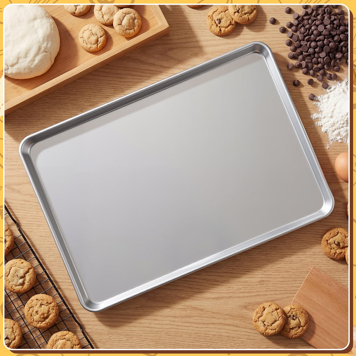 CraftyDream 6 Pack 24 × 16 Inch Baking Sheet Pan Set Commercial Full Size Grade Aluminum Coated Aluminum Cookie Pans for Large Ovens Refrigerators Bakeries Hotels Restaurants