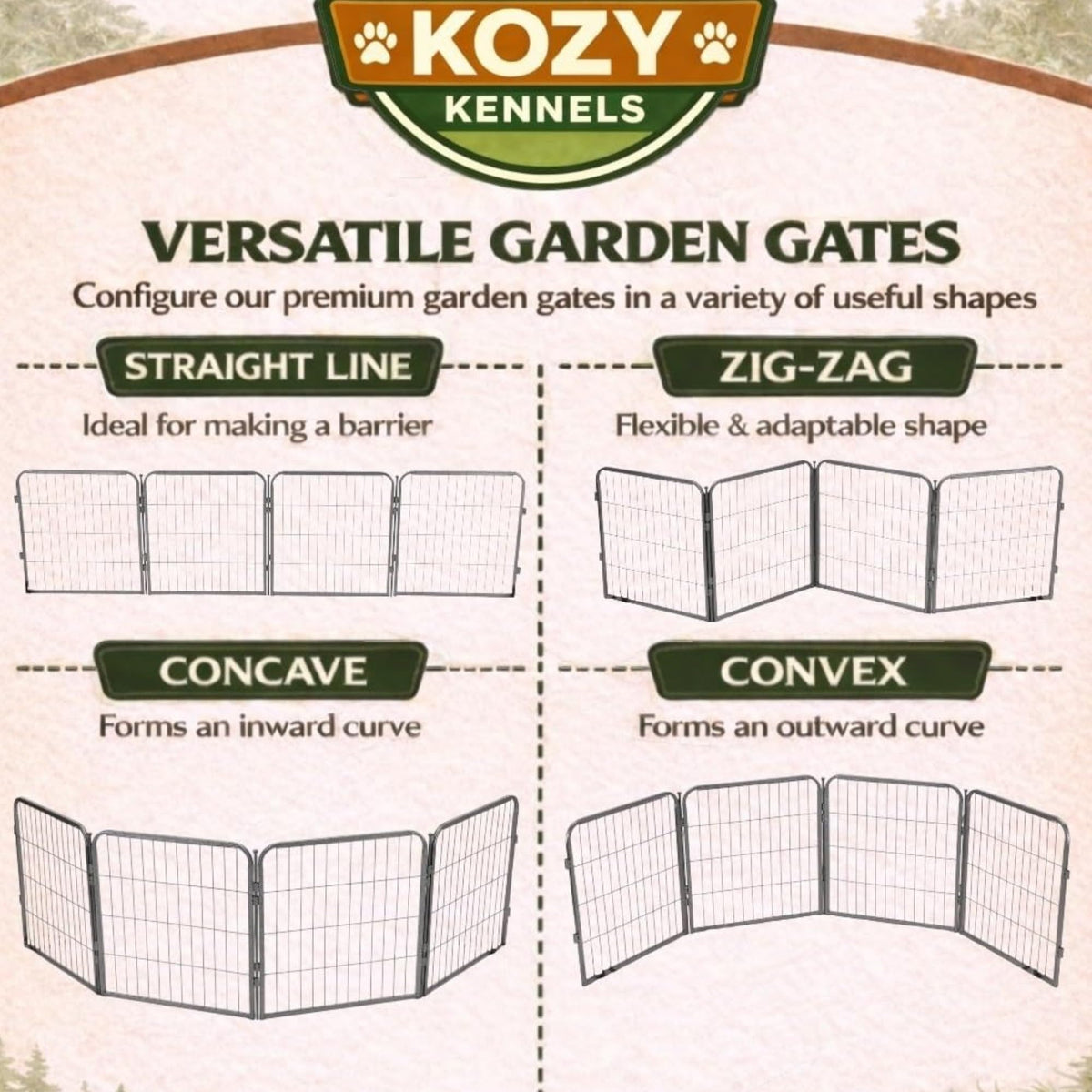Kozy Kennels Decorative Outdoor Garden Fence - 32in, 8 Panels - Grey Heavy Duty Metal Fencing w/Anti-Rust Coating & Extra Wide Gate for Yard, Flower Bed Border, Dog & Animal Barrier