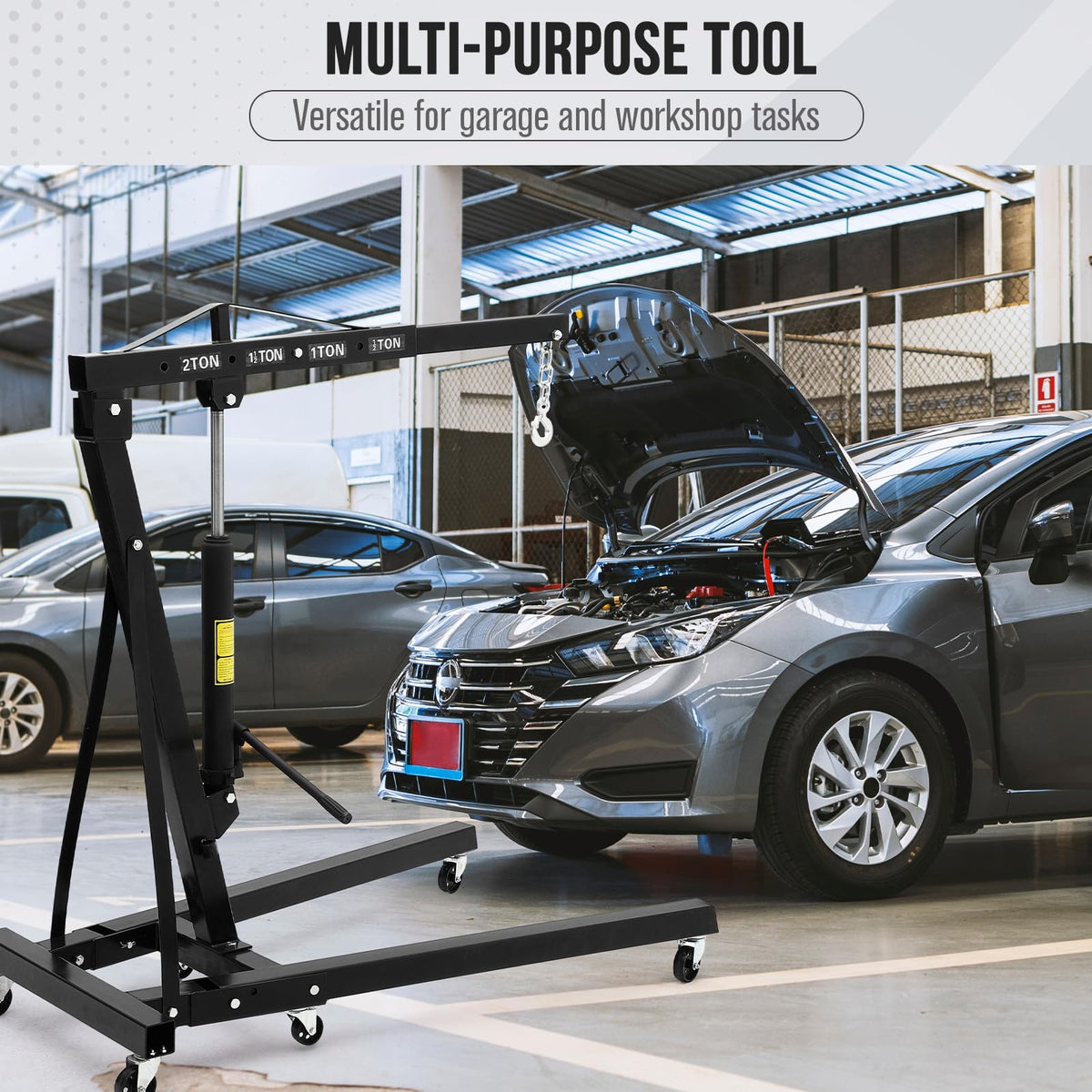 2 Ton Folding Engine Crane, 4400 Lbs Hydraulic Cherry Picker, Engine Hoist with 6 Casters and Telescopic Boom for Garage, Workshop and Warehouse Lifting, Heavy-Duty, Black