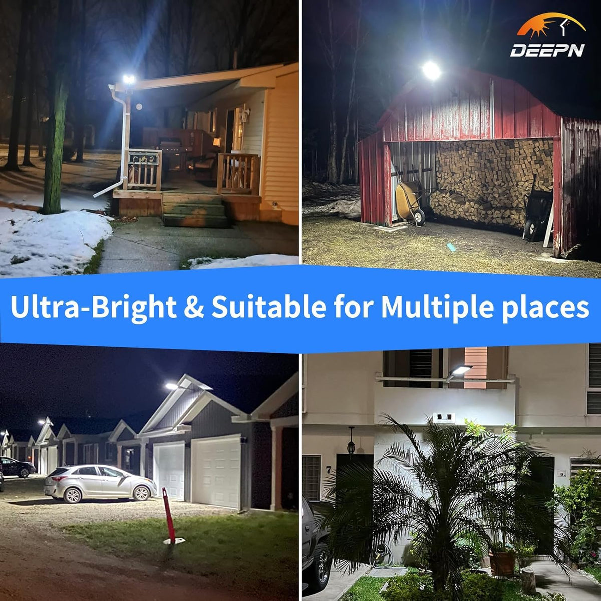 Deepn Solar Lights Outdoor, 7000W Solar Street Lights Outdoor with Motion Sensor, IP66 Waterproof Street Area Security Lights with Remote, Dusk to Dawn Solar Flood Lights for Garage Outside, 3 Pack