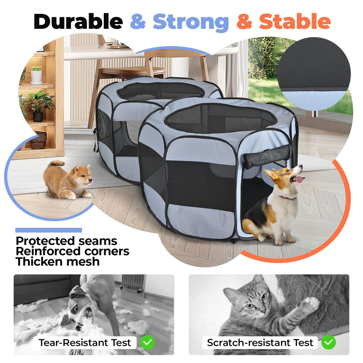 2-in-1 XLarge Cat Playpen, Detachable into 2 Separate Playpens with Additional 2 Doors, Portable Dog Playpen Cat Tent Enclosure for Kitten and Puppy Indoor Outdoor Use(L)