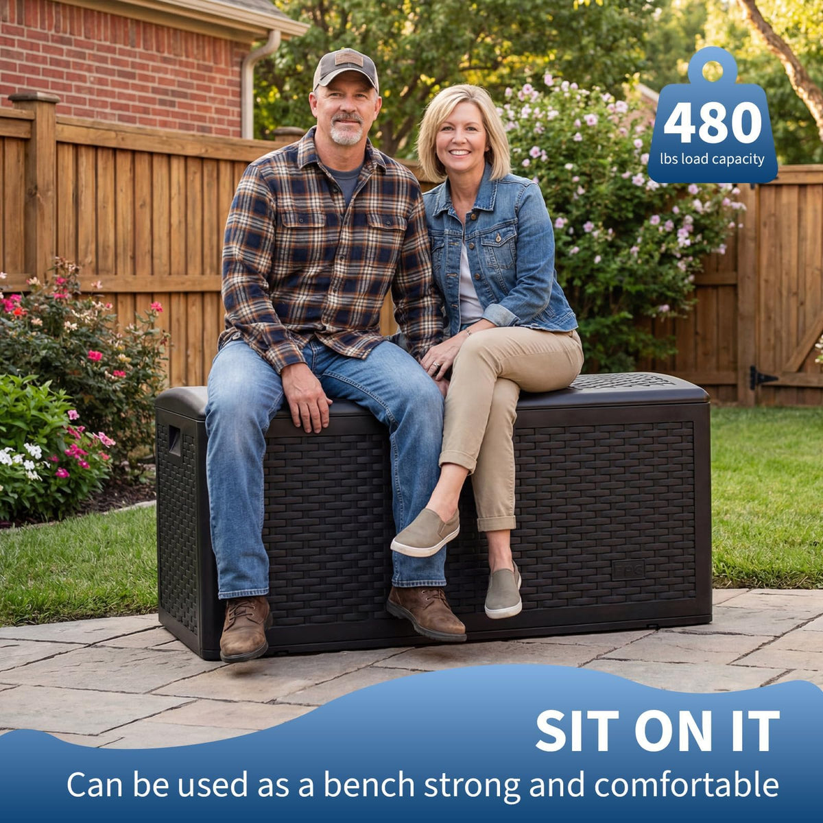 99 Gallon Waterproof Large Resin Deck Box Indoor Outdoor, Lockable Storage Container for Patio Furniture Cushions, Throw Pillows, Garden Tools, and Pool Floats Brown 50" L x 26" W x 25" H