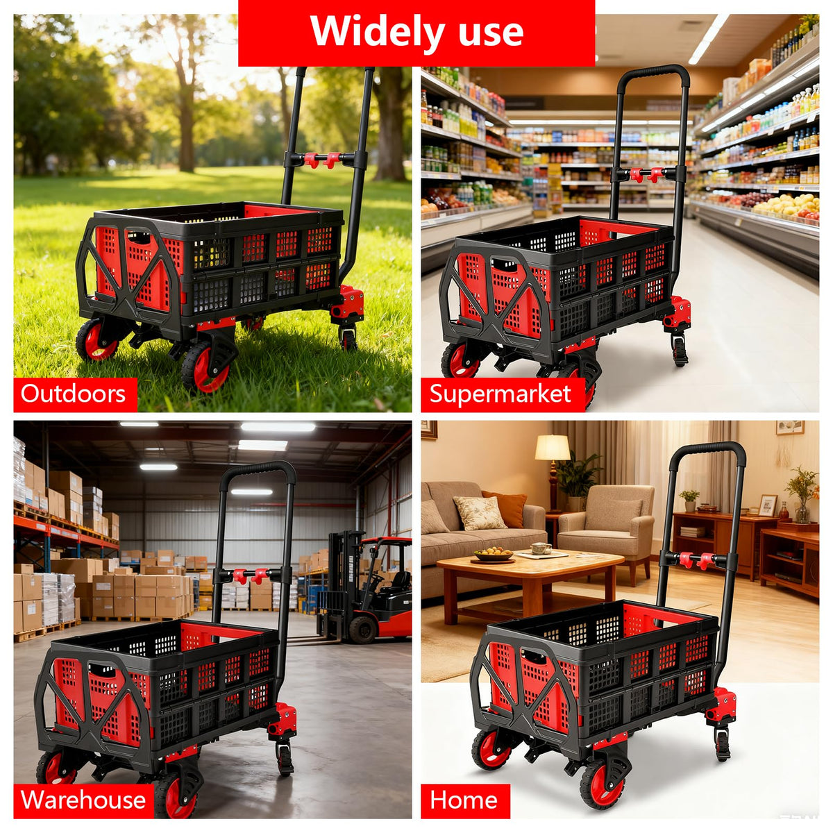 2-in-1 Hand Truck Dolly with Folding Basket, 330LB Heavy Duty Carrying Portable Handtruck, Foldable Hand Dolly with 360° Swivel Wheels&Retractable Handle for Moving, Luggage, Shopping, Office