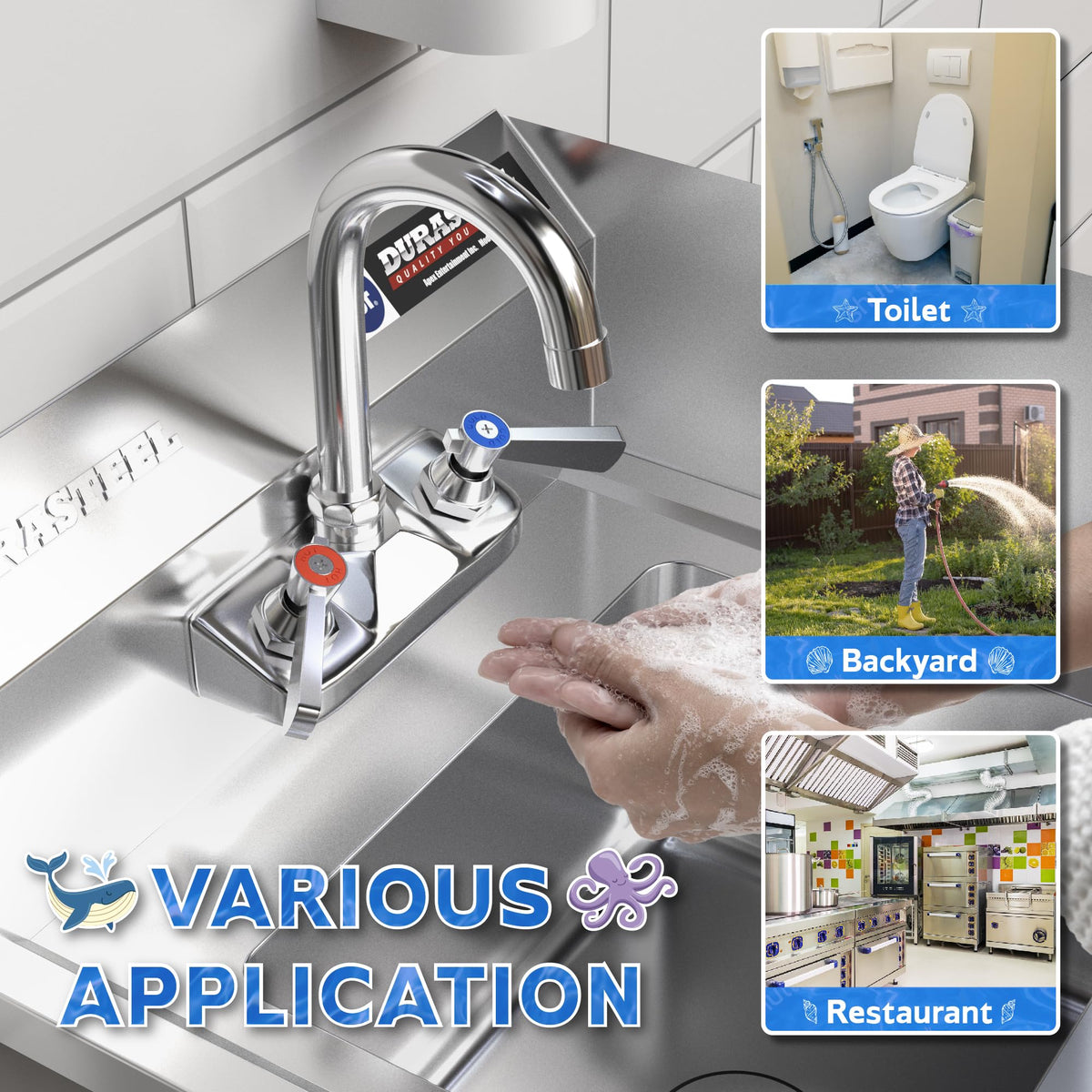 DuraSteel Stainless Steel Sink - NSF Commercial Wall Mount Kitchen Sink - Small Hand Sink with 12" x 10" x 5.5"D Wash Basin - With Sink Strainer and Faucet - For Laundry, Restaurants, Bars, and More