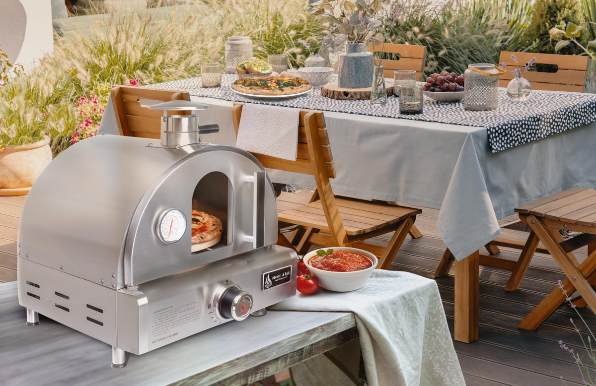 Mont Alpi 17"W x 18"D x 19"H Stainless Steel Premium Outdoor Kitchen Countertop Table Top Portable Propane Gas Pizza Oven with Grease Tray + 12" Pizza Stone - Great for Camping Backyard and Tailgating