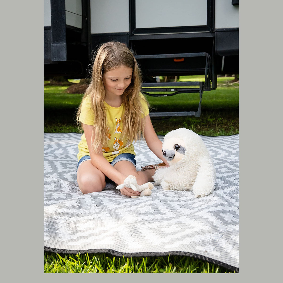 Mountain Mat Premium Outdoor RV Patio mat Sizes 8' x 12', 8' x 16', 8' x 20', Made from 100% Recycled Plastic for Tents, Decks, Campers, and Beach – with Durable Carry Bag (8x12, Grey Diamond)