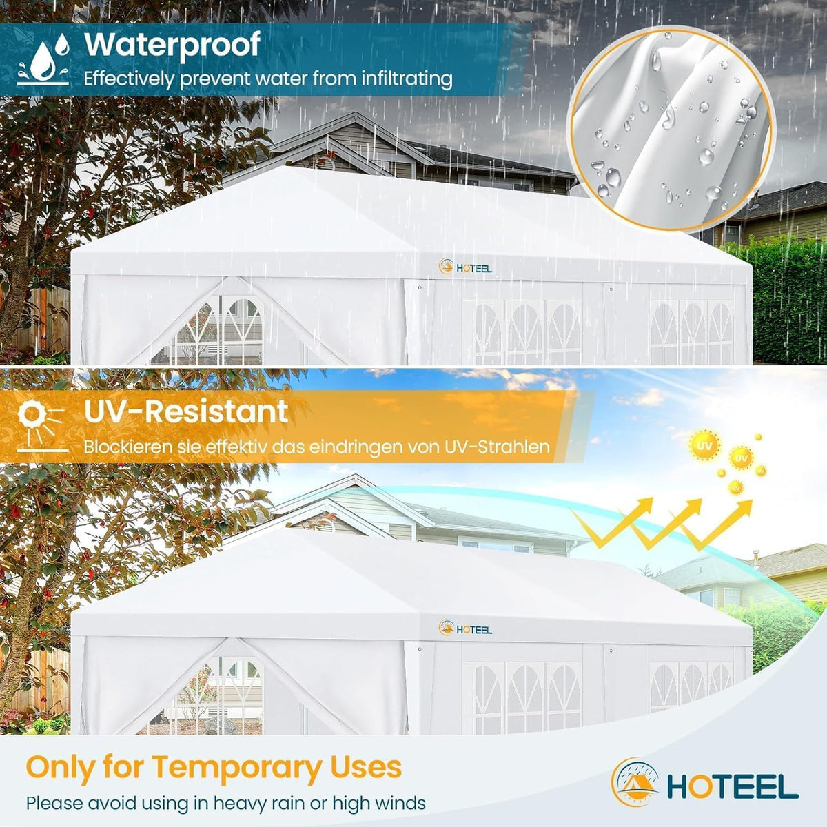 HOTEEL 10x20FT Party Tent Outdoor Canopy for 20-30 People with 6 Removable Sidewalls, 2 Zipper Doors, 12 Ropes and 24 Stakes, Carpas para Fiestas for Wedding Patio Backyard Baby Shower, White