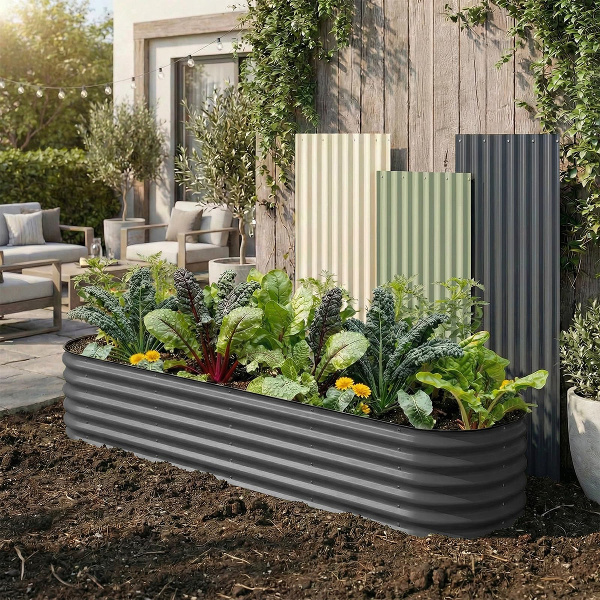 TABU Galvanized Raised Garden Bed Outdoor, 8x4x1.5 Ft Metal Planter Box with Anti-Cutting Edge, Rust-Resistant Garden Bed Kit for Outdoor Gardening, for Vegetables, Flowers, Herbs, Grey