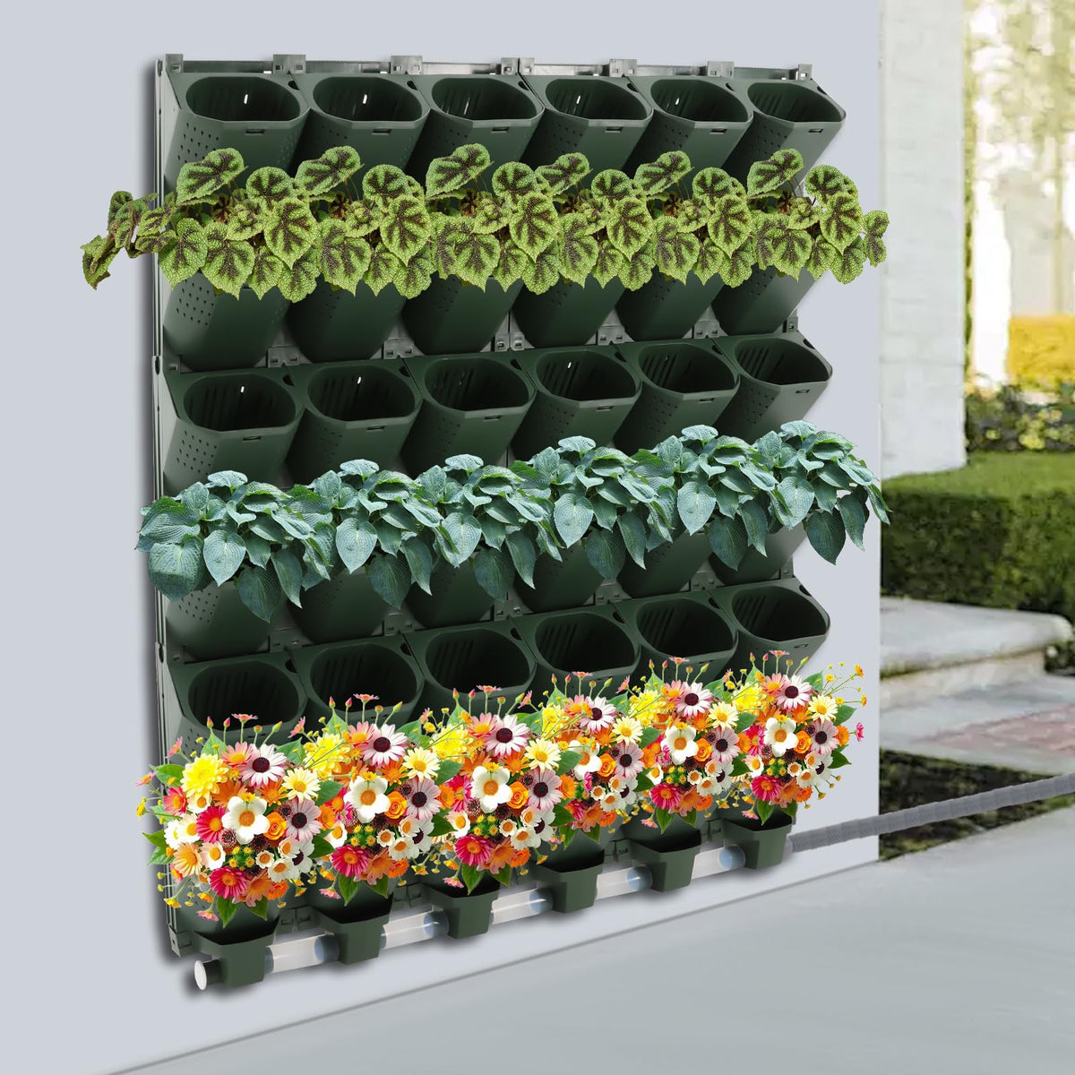 GDAE10 Self Watering Planter Wall Mounted, 36 Pockets Automatic Drip Irrigation System with Timer,Vertical Garden Flower Pot for Balcony,Garden,Home,9.84ft Hose