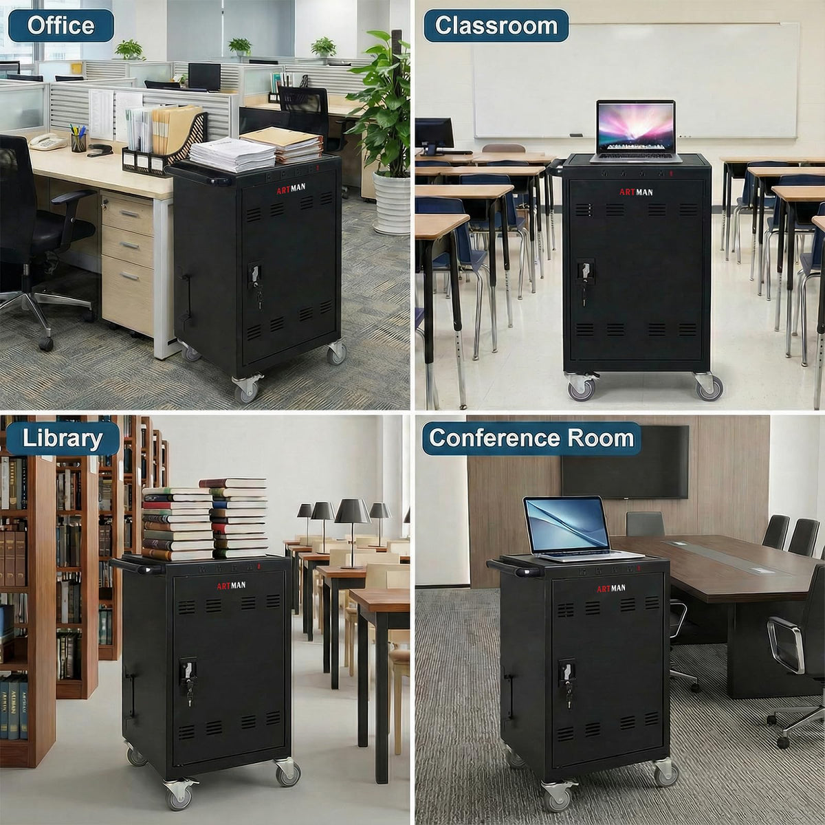 36-Port Laptop Charging Cart, Mobile Charging Station with 30 Storage Slots, Lockable Secure Cart for Classroom School Office, Compatible with Chromebook iPad Laptop MacBook