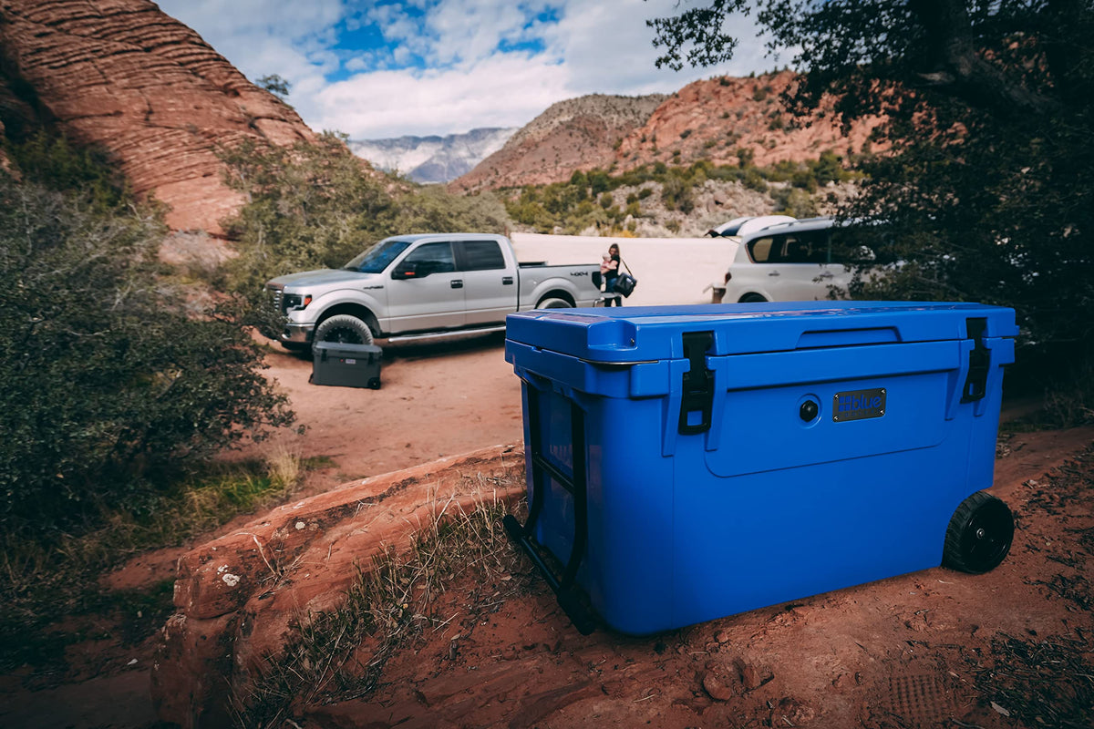 Blue Coolers Ark Series with Wheels 110 Quart, Roto-Molded Ice Cooler | Large Ice Chest Holds Ice up to 10 Days | (Gray)